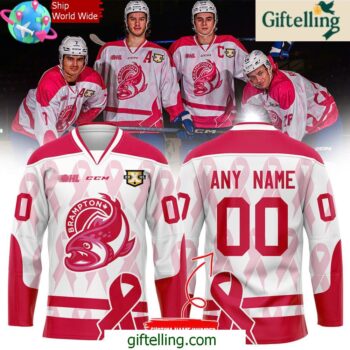 Brampton Steelheads Pink in the Rink Night Custom Hockey Jersey