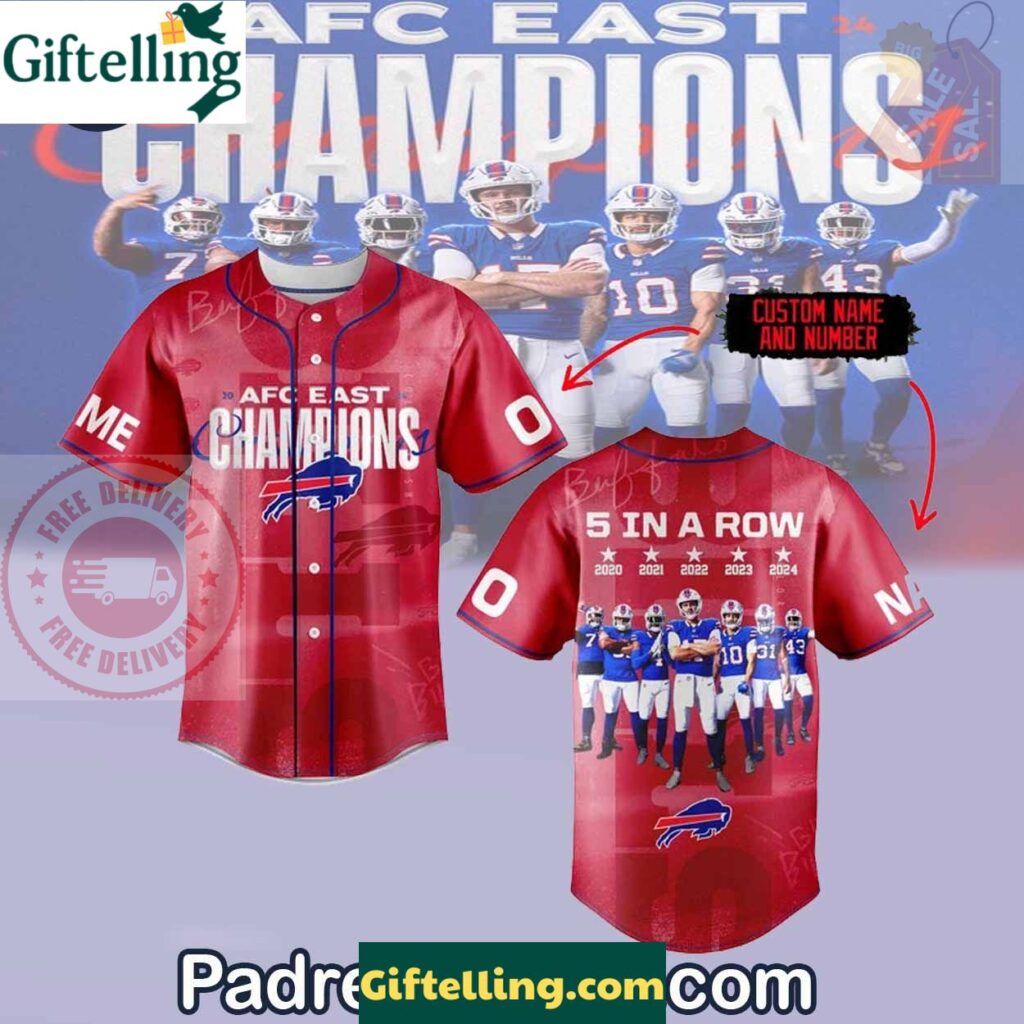 Buffalo Bills AFC EAST CHAMPIONS Red Baseball Jersey Outfit