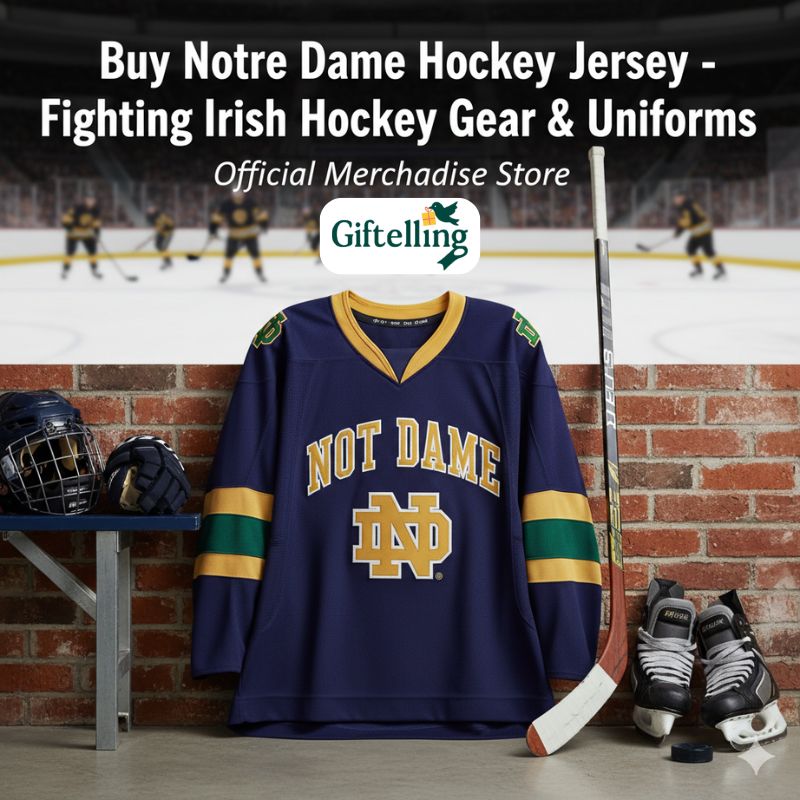 Vintage and collectible Notre Dame hockey jerseys displayed showing historical designs and player memorabilia