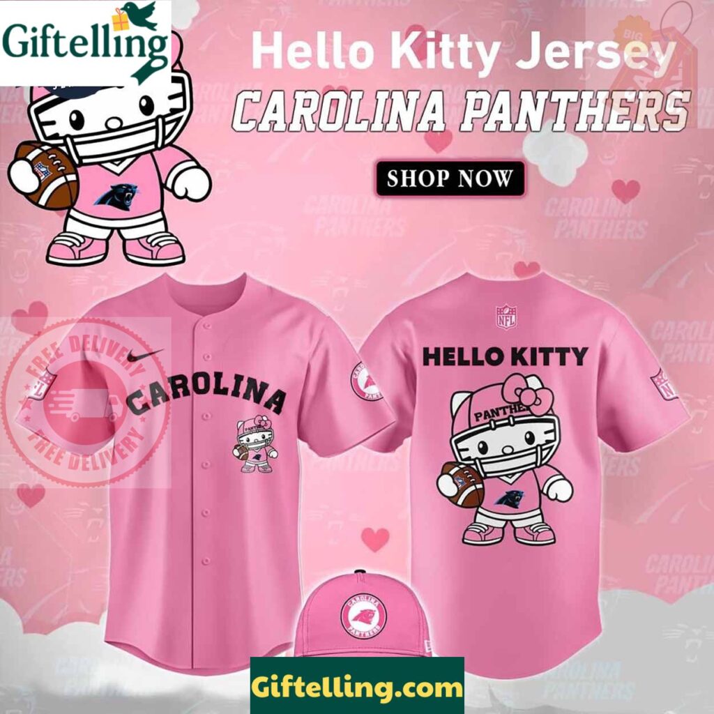 Carolina Panthers Hello Kitty Pink NFL Baseball Jersey