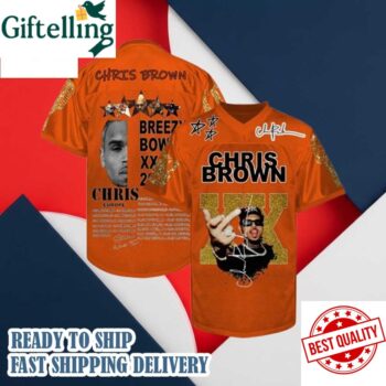 Chris Brown Breezy Bowl Tour Orange Football Jersey