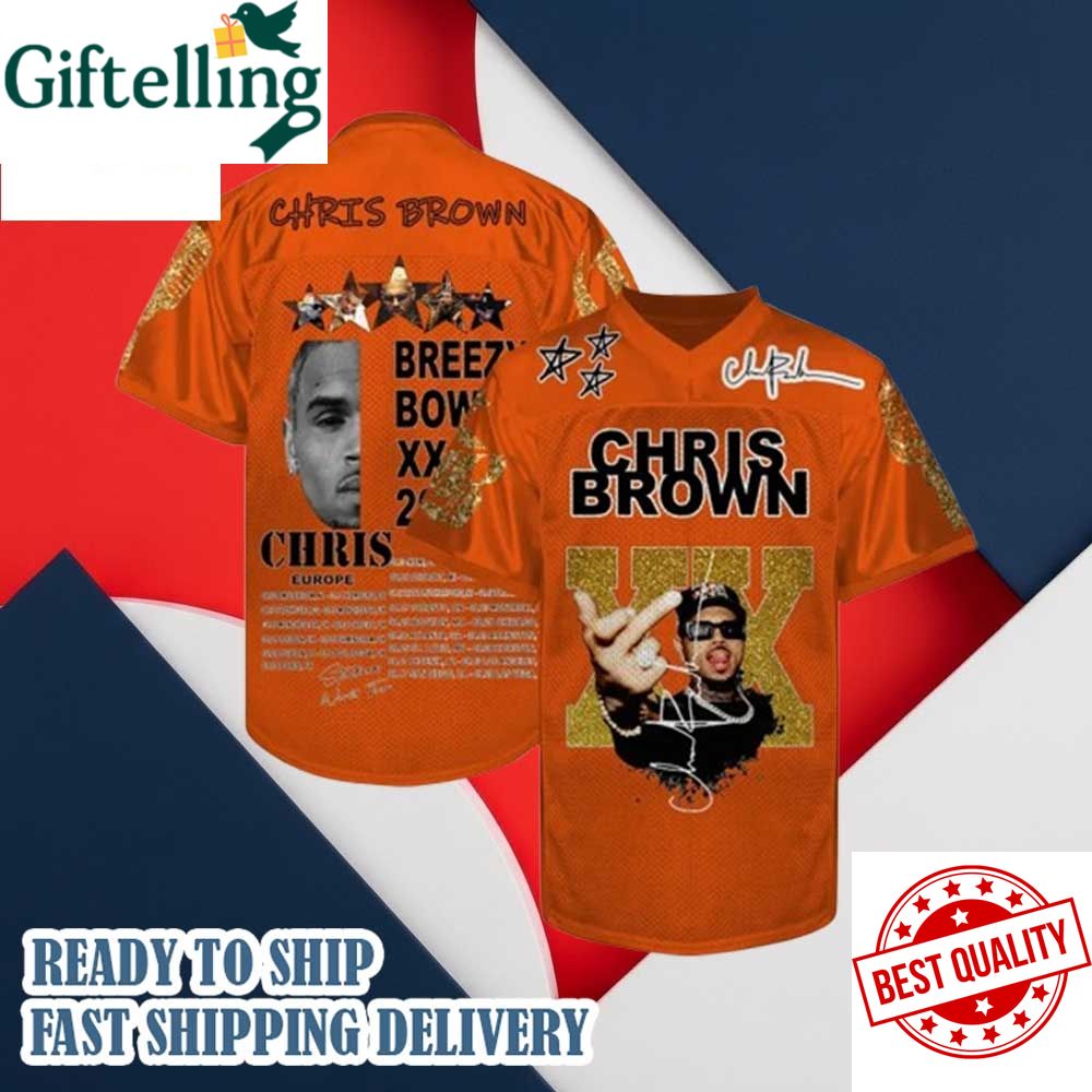 Chris Brown Breezy Bowl Tour Orange Football Jersey