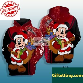 Christmas Mickey Mouse Santa 3D Hoodie Red Puff Print