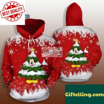 Christmas Mickey Mouse Tree 3D Hoodie Red Mens