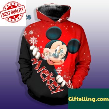 Christmas Mickey Mouse Winter 3D Hoodie Zipper Red 