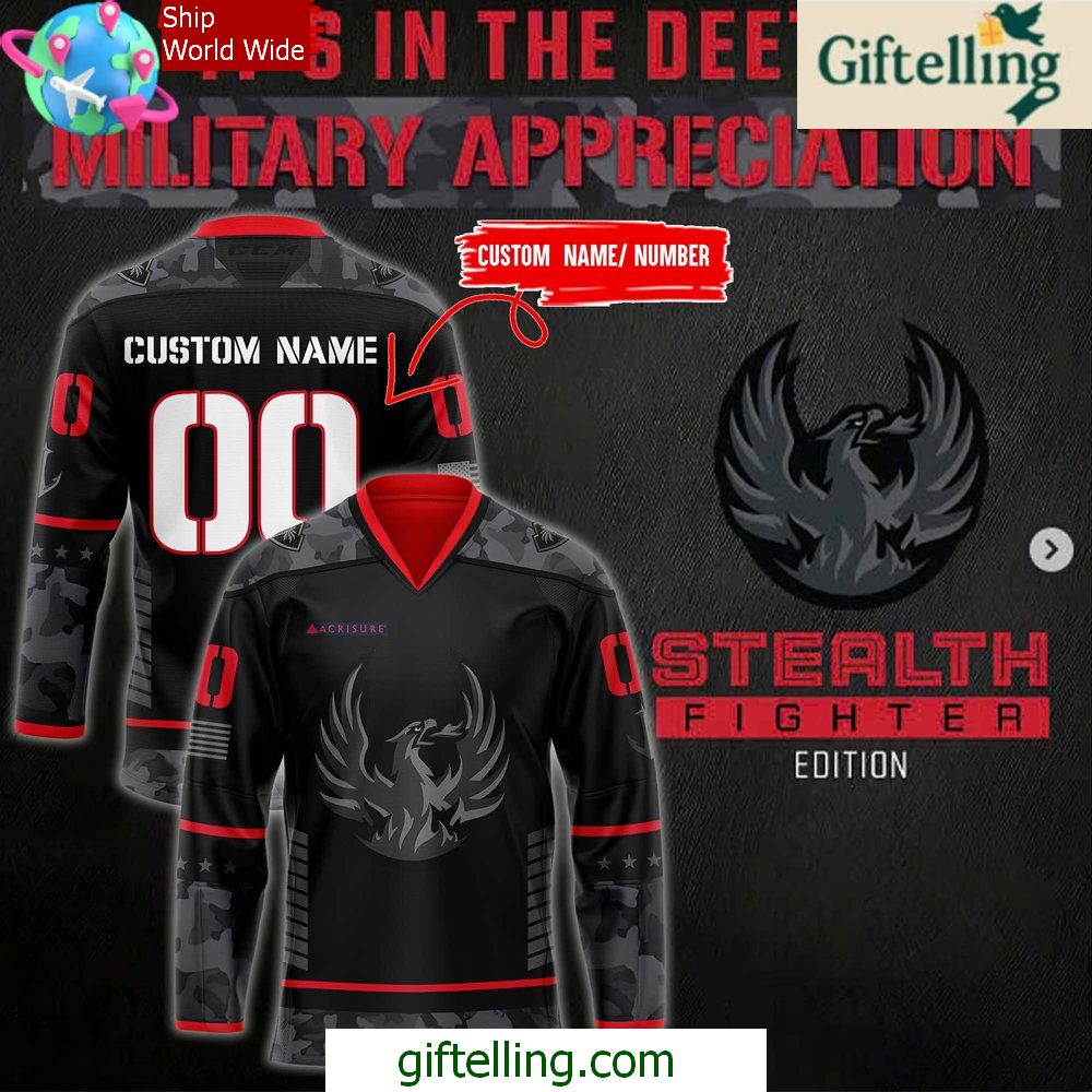 Coachella Valley Firebirds Stealth Fighter Military Hockey Jersey