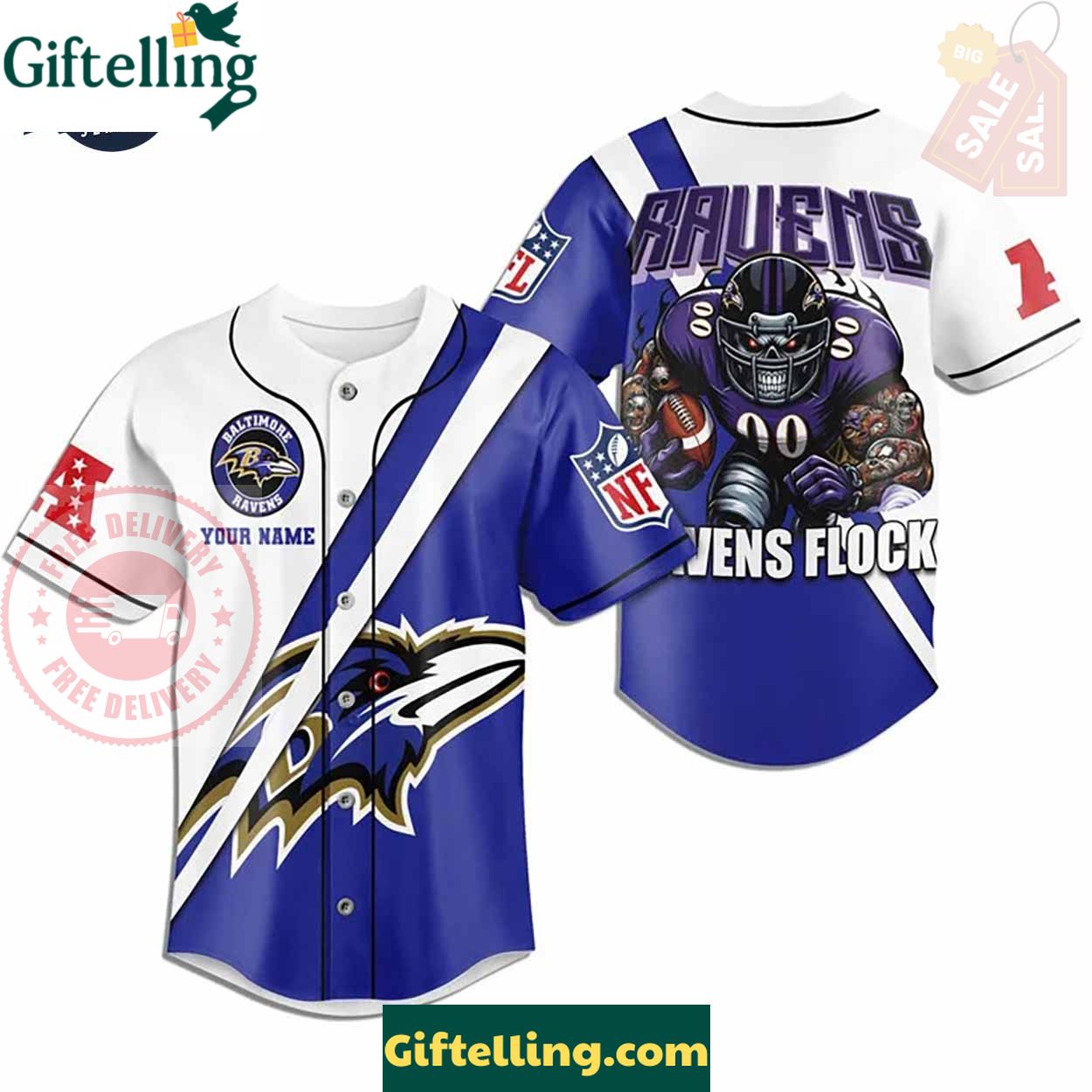 Custom Baltimore Ravens Football Mascot Baseball Jersey - Padres Jersey Oasis Elevate Your Baseball Style Game 1