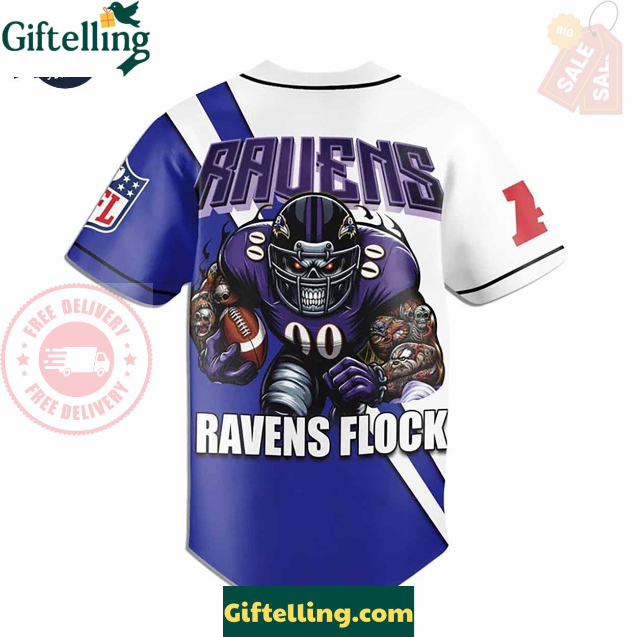 Custom Baltimore Ravens Football Mascot Baseball Jersey - Padres Jersey Oasis Elevate Your Baseball Style Game 2
