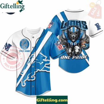 Custom Detroit Lions Football Mascot Baseball Jersey
