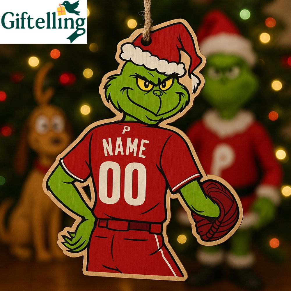 Custom Grinch Philadelphia Phillies 2025 Christmas Ornament