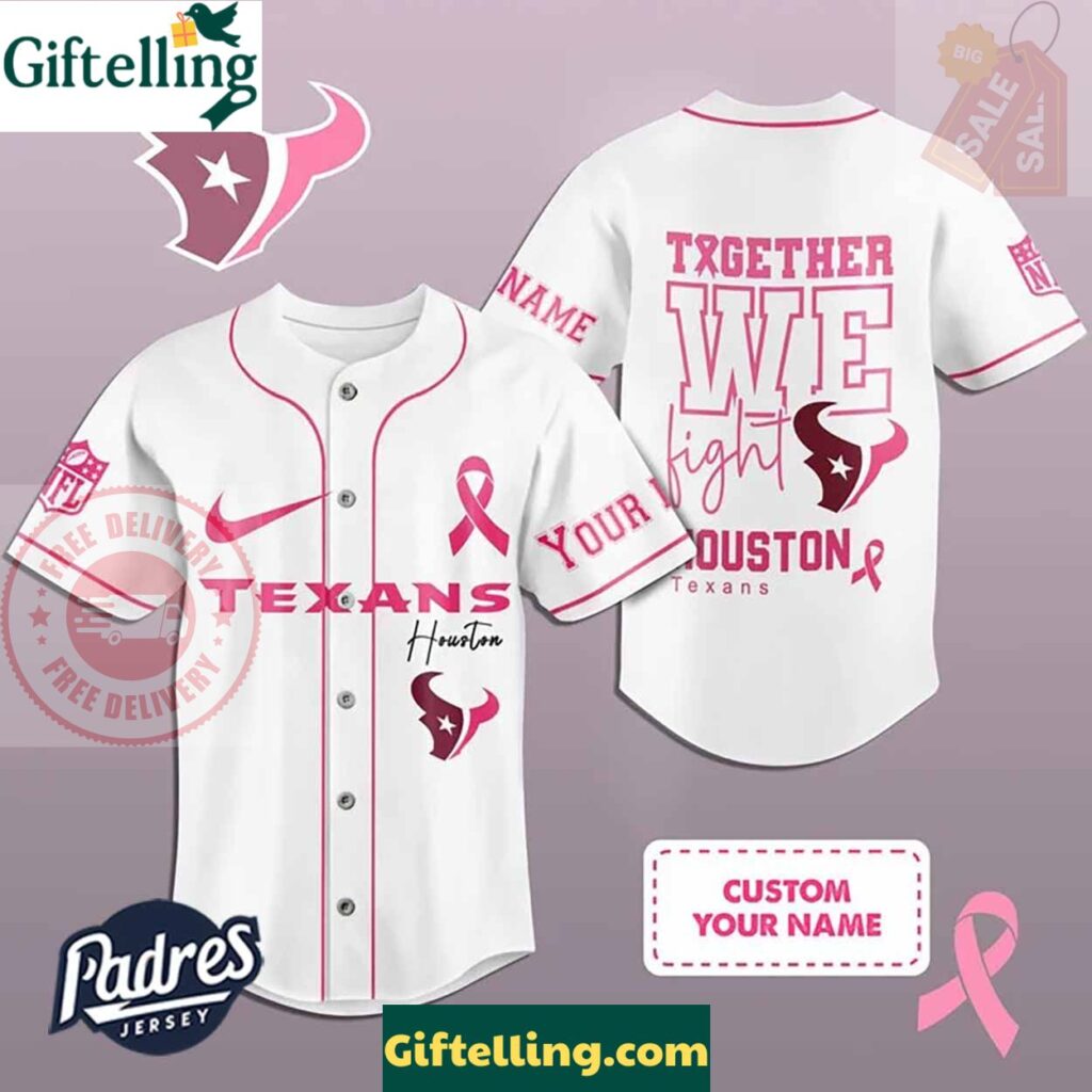 Custom Houston Texans Breast Cancer Baseball Jersey