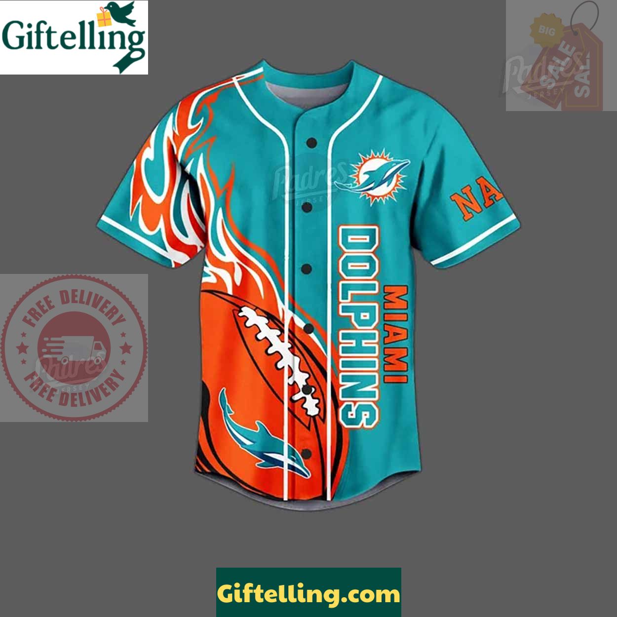Custom Miami Dolphins Fins Up Baseball Jersey - Padres Jersey Oasis Elevate Your Baseball Style Game 2