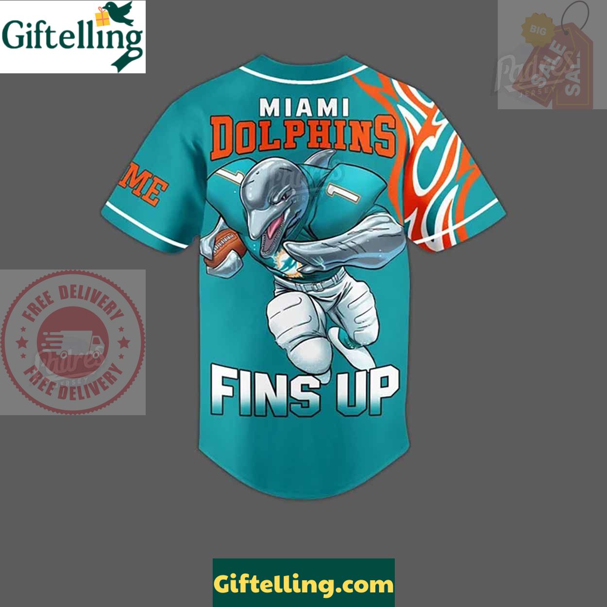 Custom Miami Dolphins Fins Up Baseball Jersey - Padres Jersey Oasis Elevate Your Baseball Style Game 3