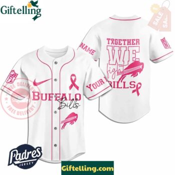 Custom NFL Buffalo Bills Breast Cancer White Baseball Jersey