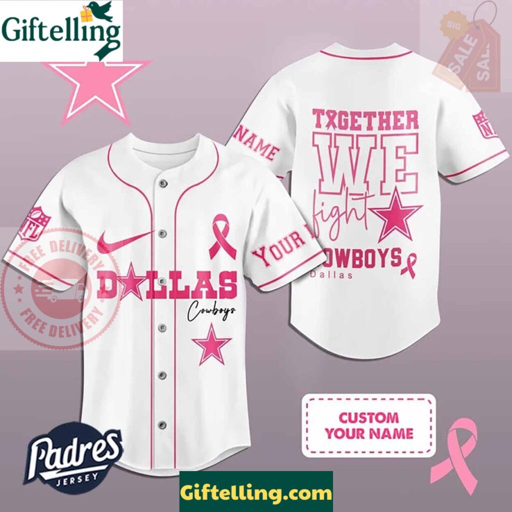 Custom NFL Dallas Cowboys Breast Cancer Baseball Jersey