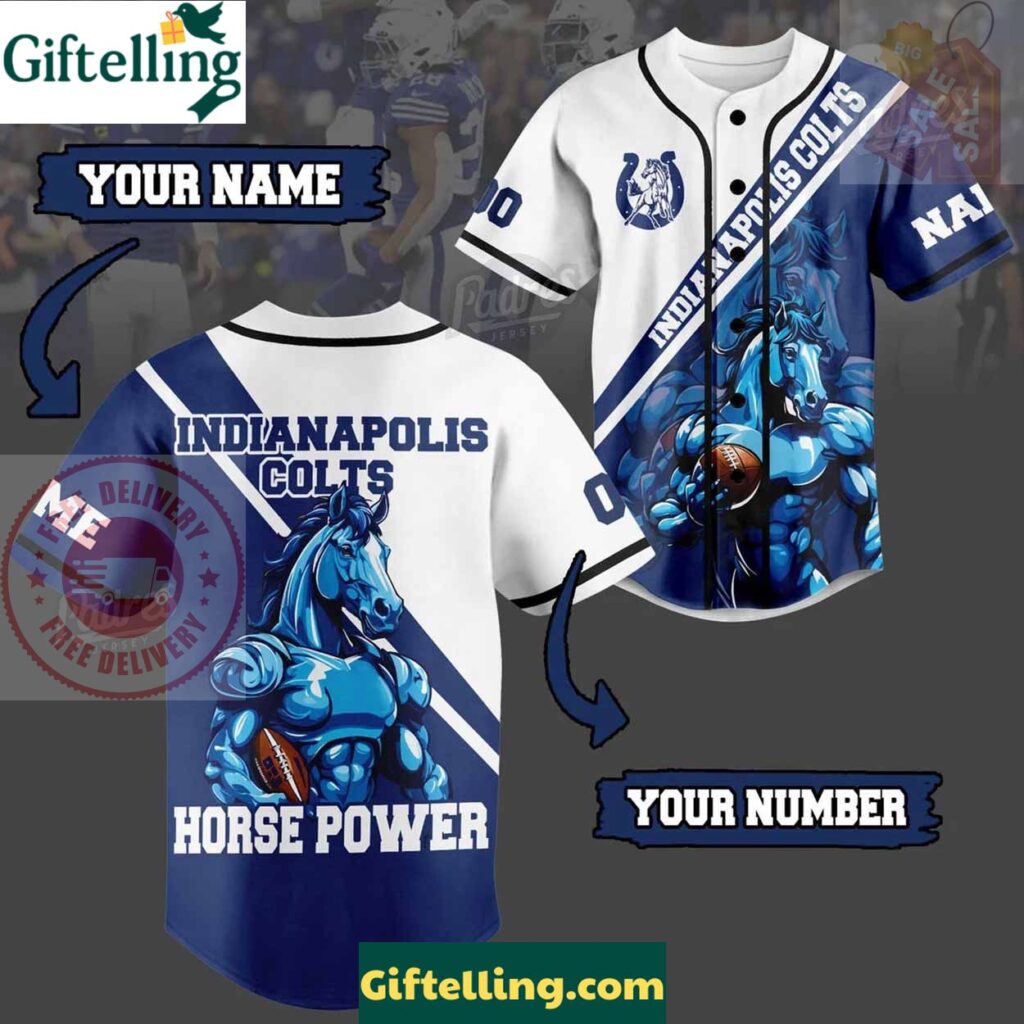 Custom NFL Indianapolis Colts Horse Power Baseball Jersey