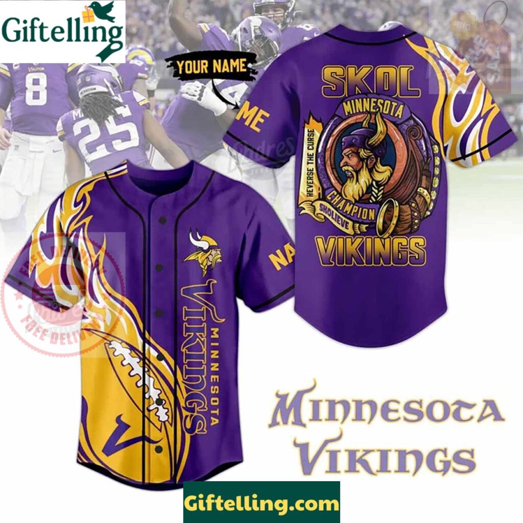 Custom NFL Minnesota Vikings Baseball Jersey