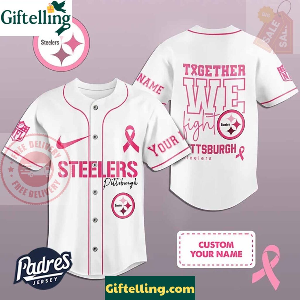 Custom NFL Pittsburgh Steelers Breast Cancer Baseball Jersey