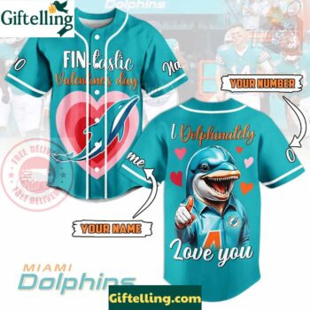 Custom NFL Valentine Day Miami Dolphins Baseball Jersey