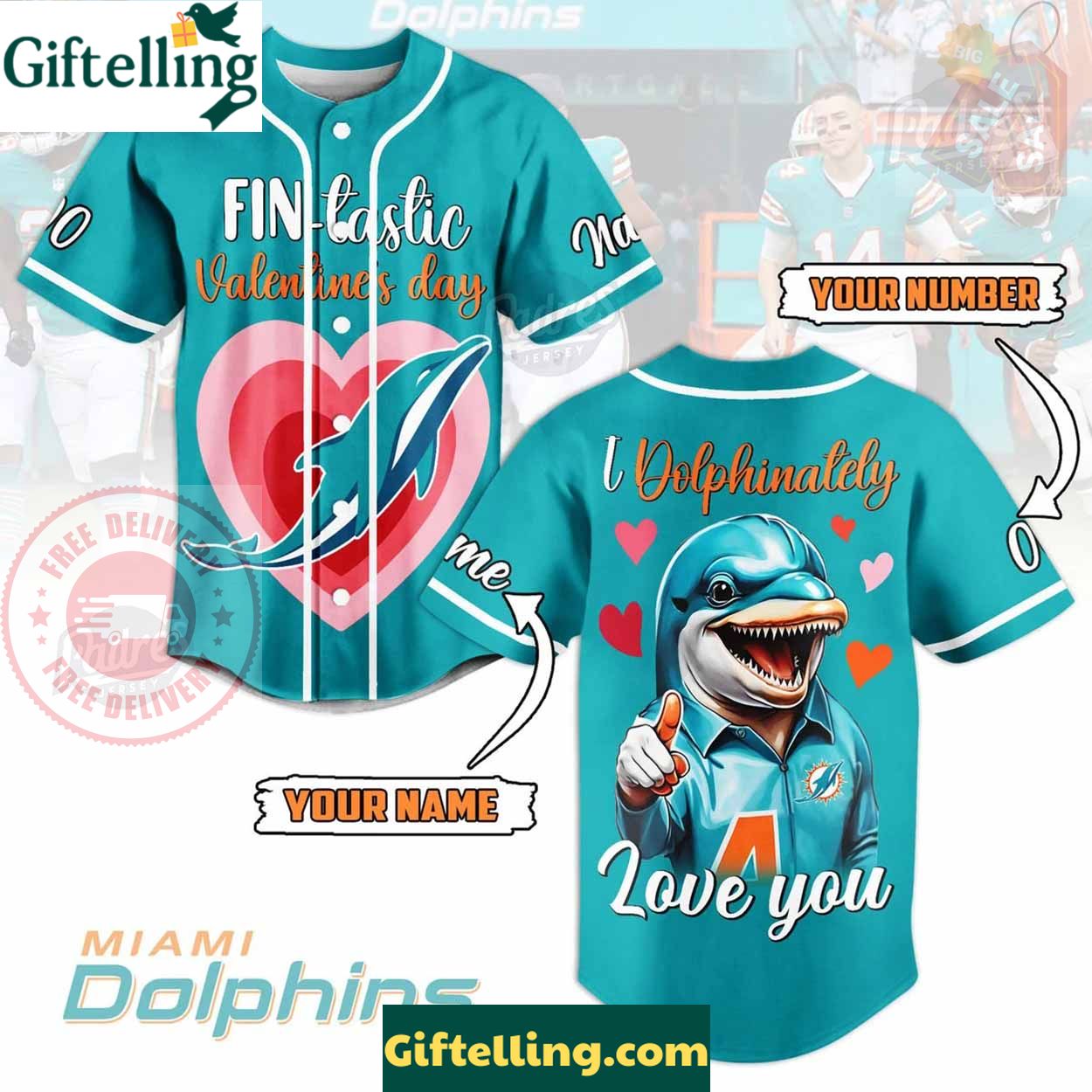 Custom NFL Valentine Day Miami Dolphins Baseball Jersey - Padres Jersey Oasis Elevate Your Baseball Style Game 1