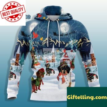 Dachshund Claus Hat Christmas 3D Hoodie Blue Art