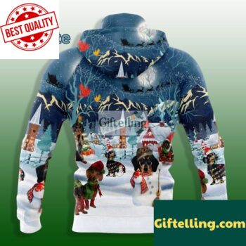 Dachshund Claus Hat Christmas 3D Hoodie Blue Art