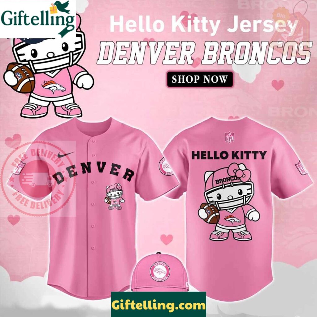 Denver Broncos Hello Kitty Pink NFL Baseball Jersey