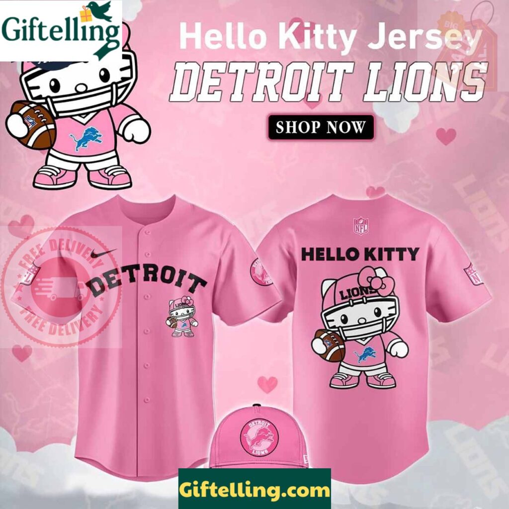 Detroit Lions Hello Kitty Pink NFL Baseball Jersey
