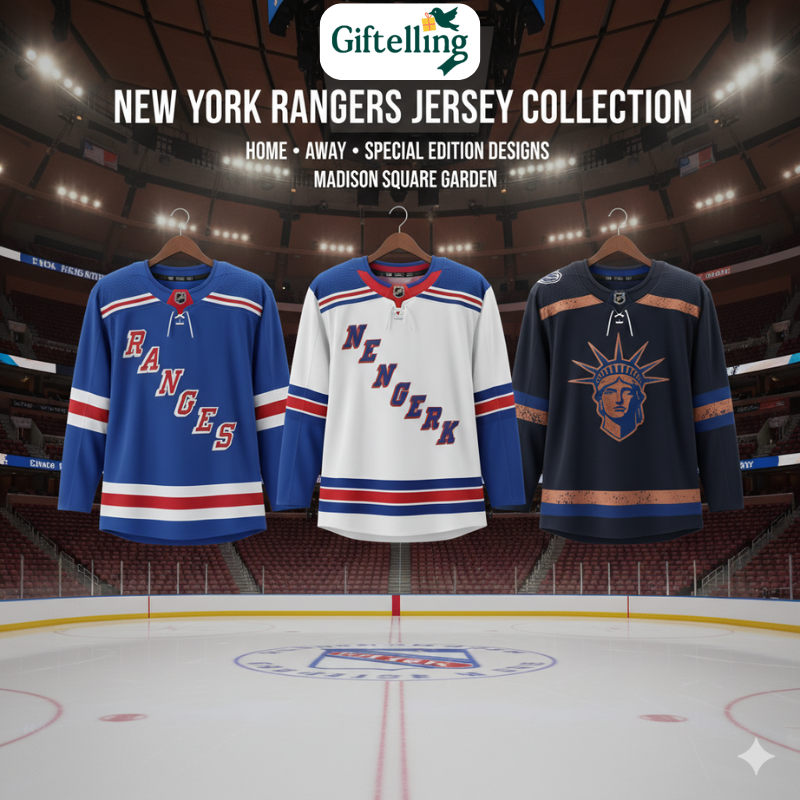 Different New York Rangers jersey styles including home blue away white and special edition Star Wars collaboration design