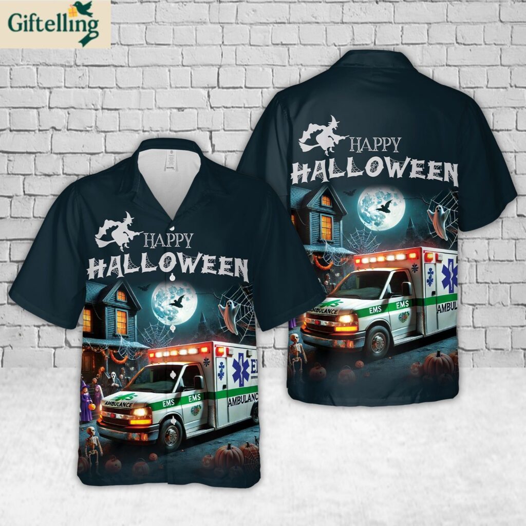 EMS Ambulance Halloween Hawaiian Shirt 1