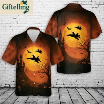 FA 18 Hornet Aircraft Halloween Hawaiian Shirt 1