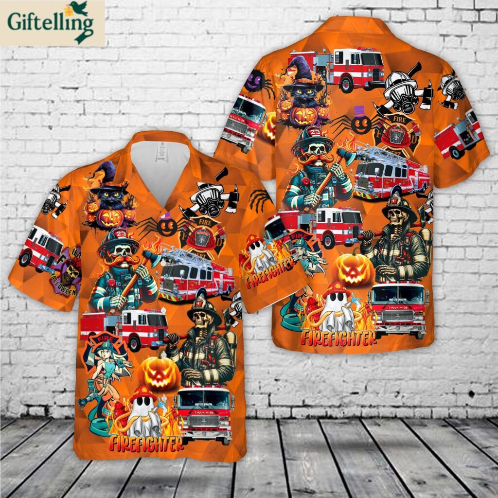 Fire Trucks Halloween Hawaiian Shirt 1