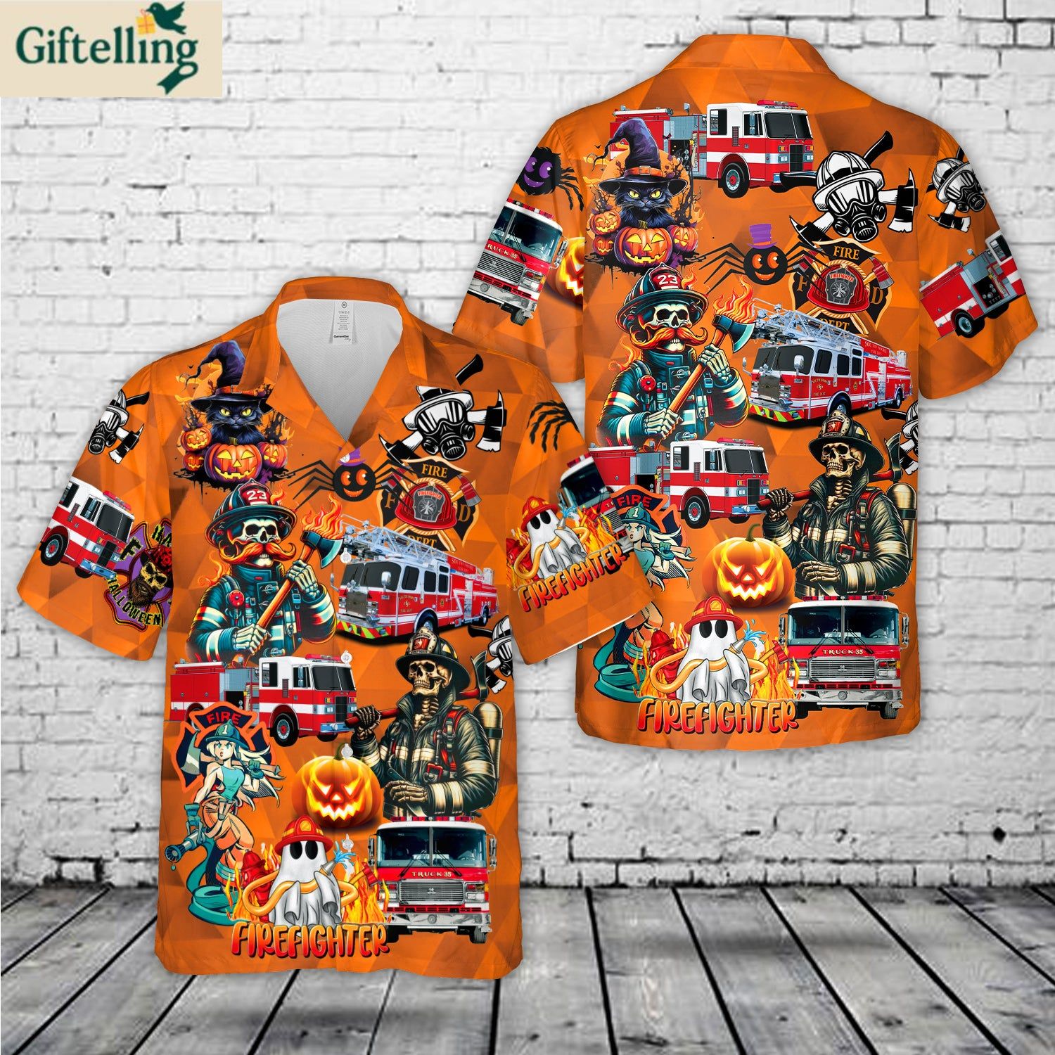 Fire Trucks Halloween Hawaiian Shirt 1 Fire Trucks Halloween Hawaiian Shirt 1