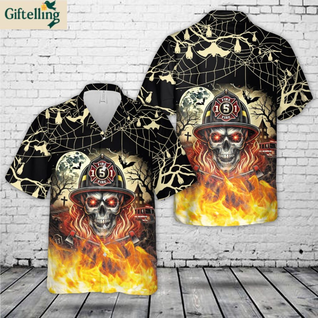 Firefighter Skull Halloween Hawaiian Shirt 1