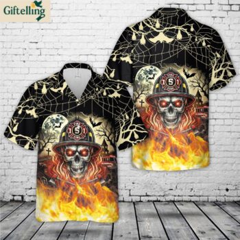 Firefighter Skull Halloween Hawaiian Shirt 1