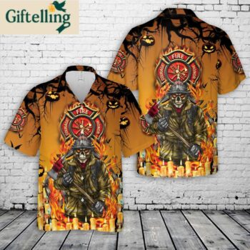 Firefighter skull Halloween Hawaiian Shirt 1