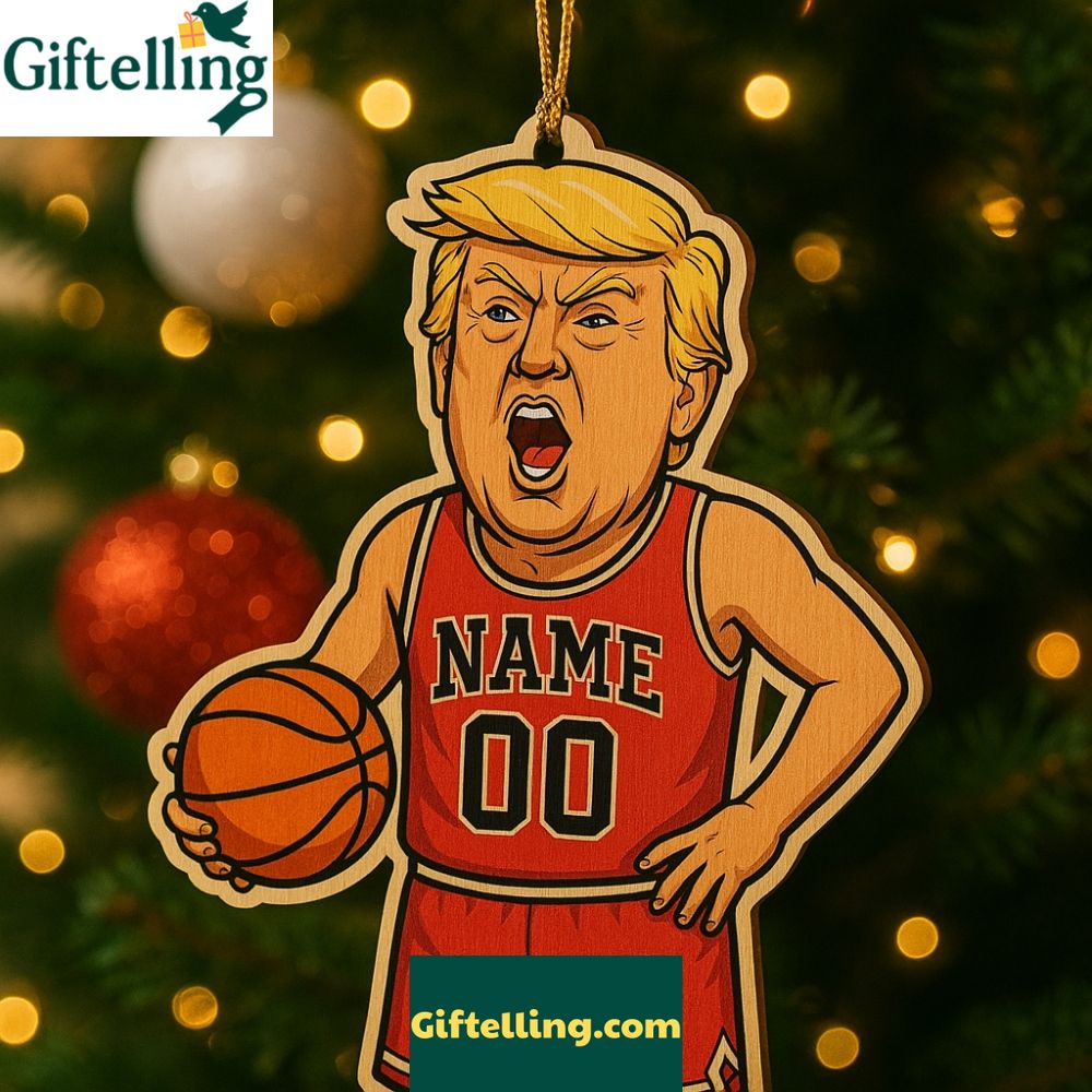 Funny Trump Chicago Bulls Basketball 2025 Christmas Wooden Ornament
