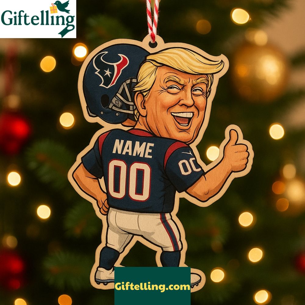 Funny Trump Nfl Houston Texans Christmas Wooden Ornament 2025