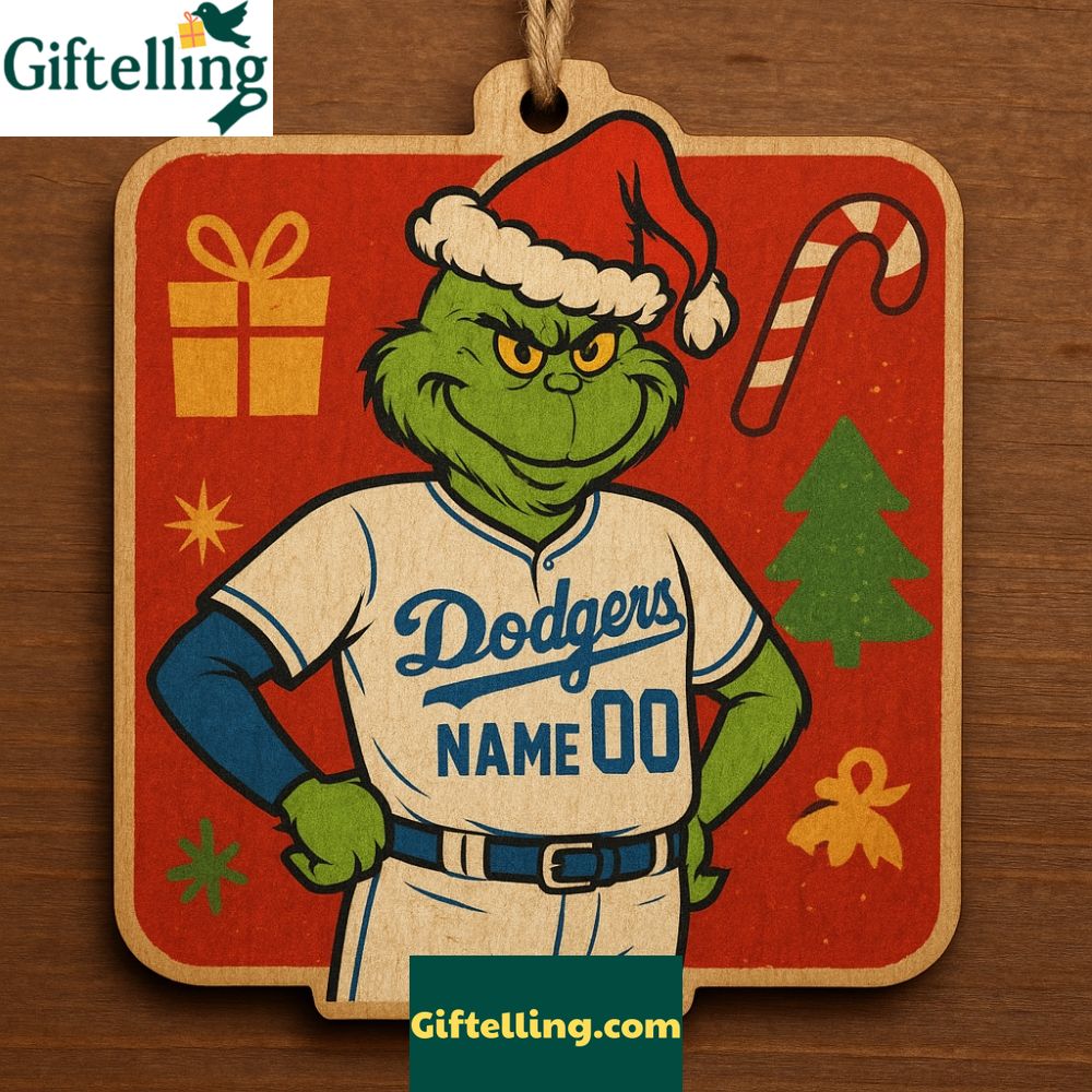 Grinch Los Angeles Dodgers Wooden Ornament 2025 Personalized Baseball Fan Gift