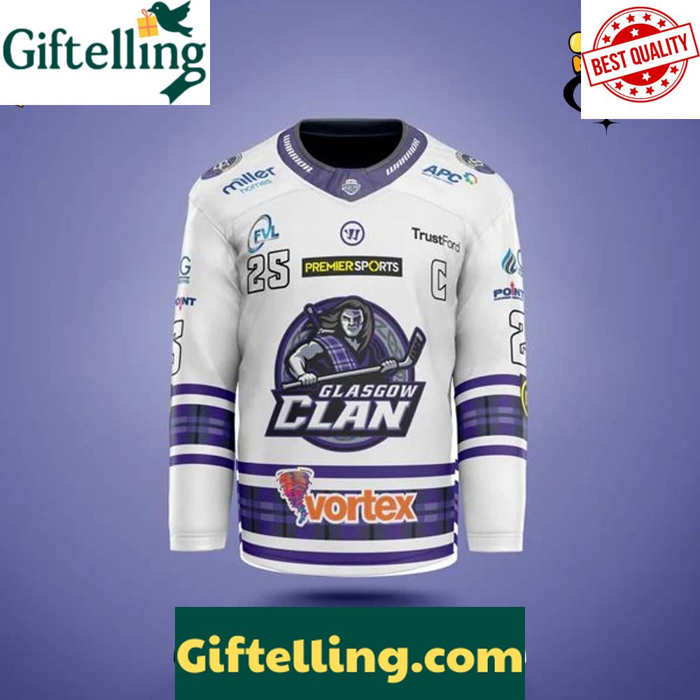 Glasgow Clan 202526 Pre-season Custom Hockey Jersey White
