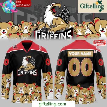 Grand Rapids Griffins Teddy Bear Special Black Hockey Jersey