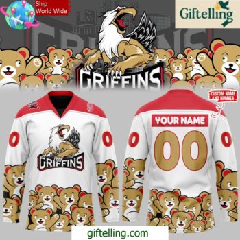 Grand Rapids Griffins Teddy Bear Special White Hockey Jersey