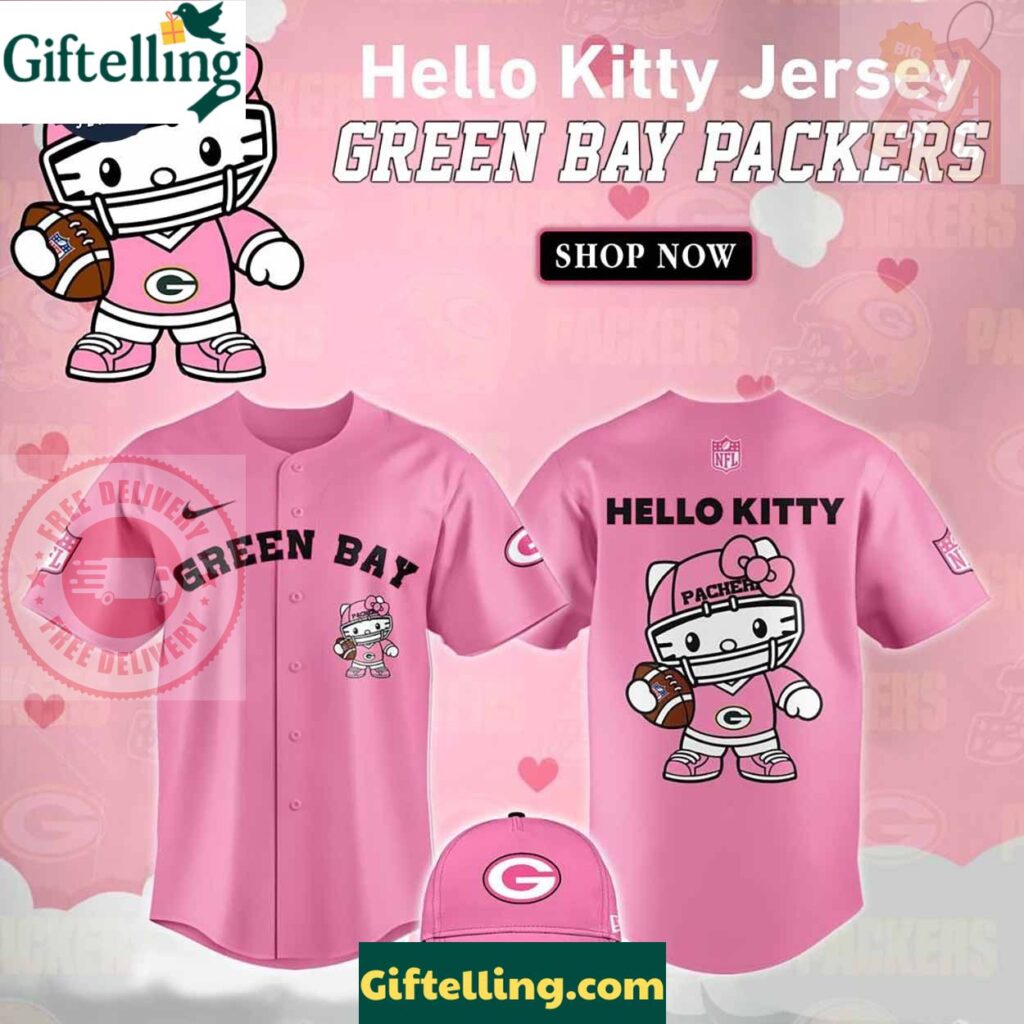 Green Bay Packers Hello Kitty Pink NFL Baseball Jersey