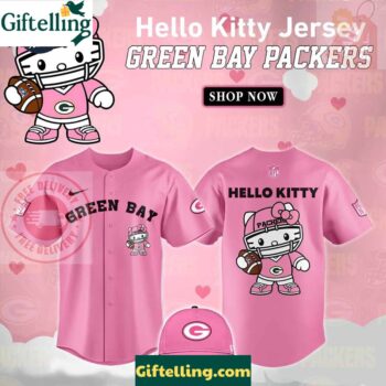 Green Bay Packers Hello Kitty Pink NFL Baseball Jersey