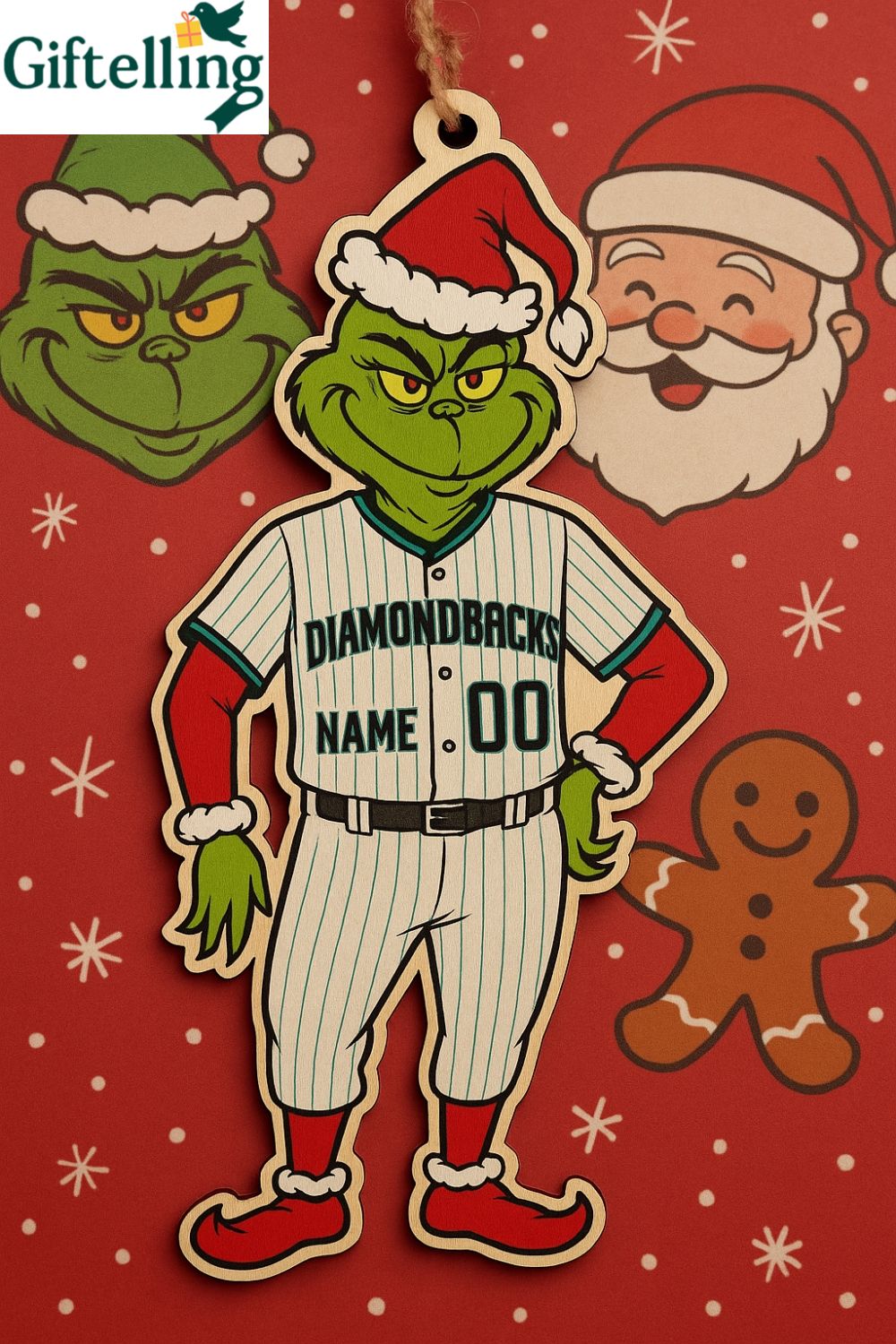 Grinch Arizona Diamondbacks 2025 Christmas Wooden Ornament