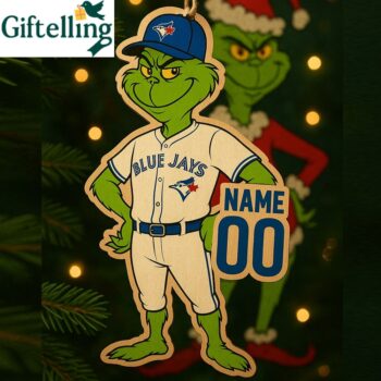 Grinch Blue Jays Christmas Ornament Custom Wooden Holiday Decor