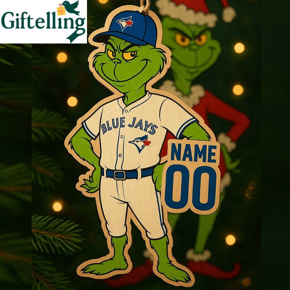 Grinch Blue Jays Christmas Ornament Custom Wooden Holiday Decor