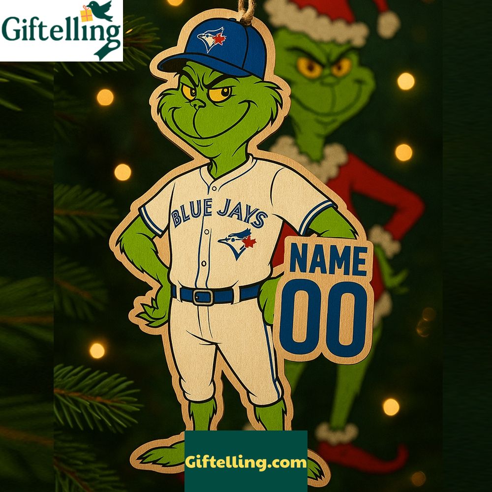 Grinch Blue Jays Christmas Ornament Custom Wooden Holiday Decor