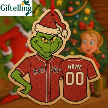 Grinch Boston Red Sox Wooden Ornament Personalized Christmas Decoration