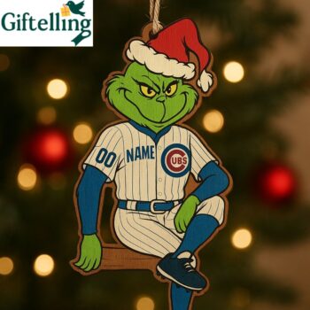 Grinch Chicago Cubs 2025 Christmas Wooden Ornament